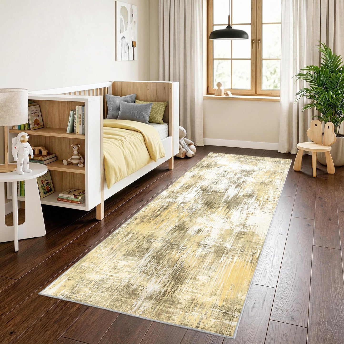 2x6Ft Living Room Runner Rugs Non-Slip Modern Abstract Runner Rug Washable Rugs Carpet for Bedroom Pile Rug for Living Room，Bedroom, Dining Room, Kids Playroom, Home Office Yellow
