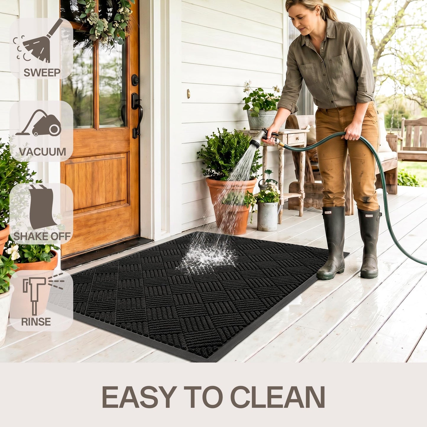 Amyracel Front Door Mat 36x72, Heavy Duty Commercial Floor Mat, All-Weather Waterproof Dirt Trapper Doormat for Indoor Outdoor Entryway, Low-Profile, Fade Resistant, Non-Slip, Easy Clean