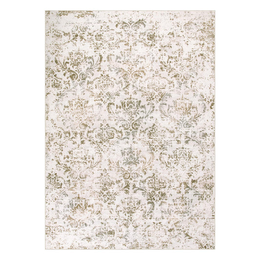 Lahome Damask Floral Collection Area Rug - 3x5 Blue Grey Paisley Distressed Bedroom Rug Boho Faux Wool Entry Throw Mat Non-Slip Washable Low-Pile Carpet for Bathroom Entrance Living Laundry Room…