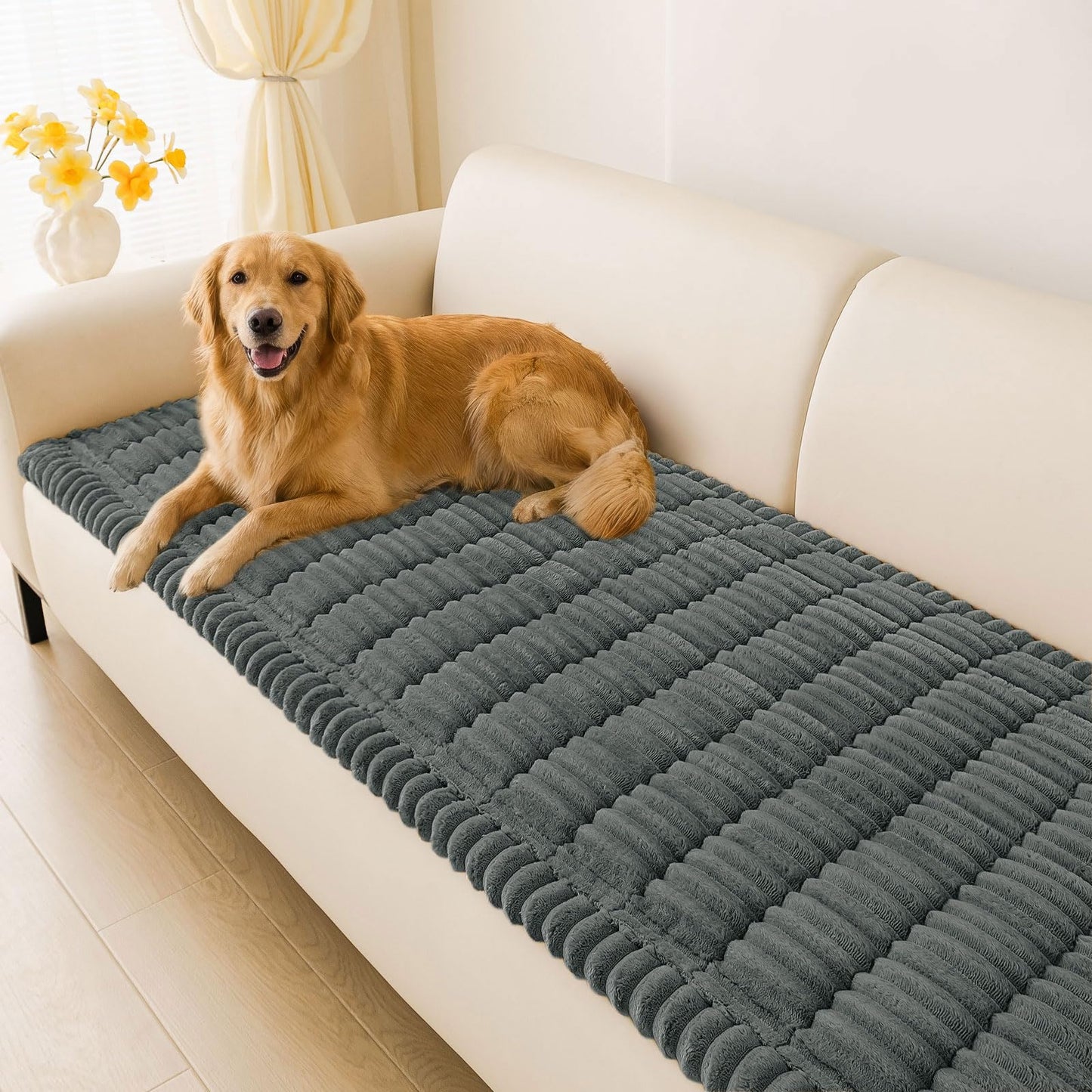 hyha Couch Cover for Dogs Washable, Non Slip Thick Flannel Sofa Protector, Pet Friendly Plush Furniture Cover for Sectional Sofa & Loveseat (Dark Grey, 27.6" x 59")