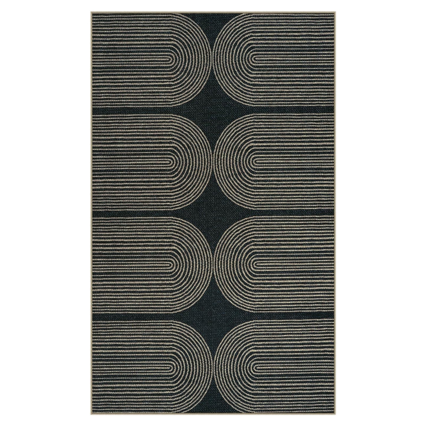 LIVEBOX Rainbow Easy Jute Outdoor Rug 5x7, Washable Area Rugs for Living Room Patio Farmhouse Indoor Outdoor Rug, Non Slip Modern Neutral Floor Carpet for Office Backyard Office Foyer (5'x7', Black)