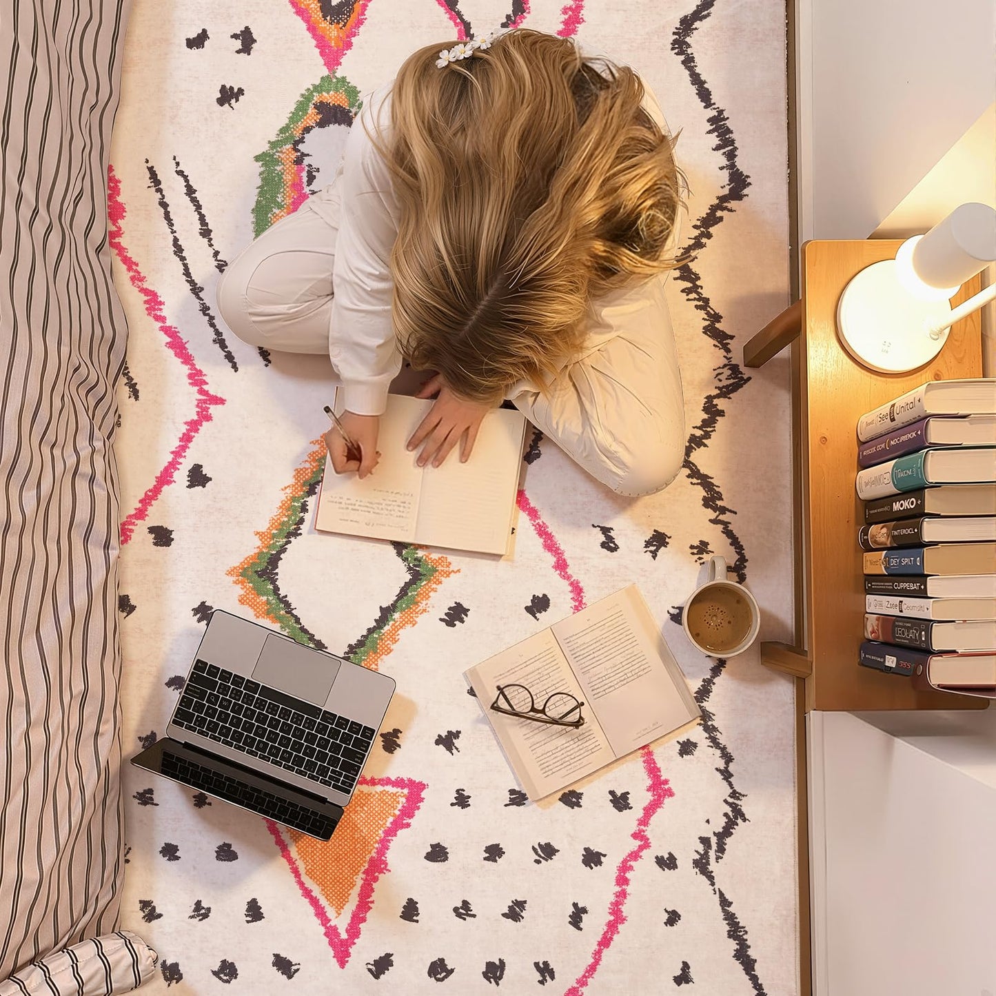 jinchan 5x7 Area Rug Beige Washable Modern Boho Rug Geometric Hot Nerd Floor Rug Soft Low Pile Floor Cover Non Slip Accent Mat Lightweight Cozy Carpet for Living Room Bedroom Dining Room Study Dorm