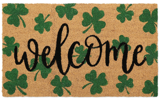 Whaline St. Patrick' s Day Doormat Natural Coir Welcome Floor Mat Green Shamrock Clover Rectangle Entrance Door Rug for Irish Indoor Outdoor Home Bathroom Decor, 16.5 x 29 Inch