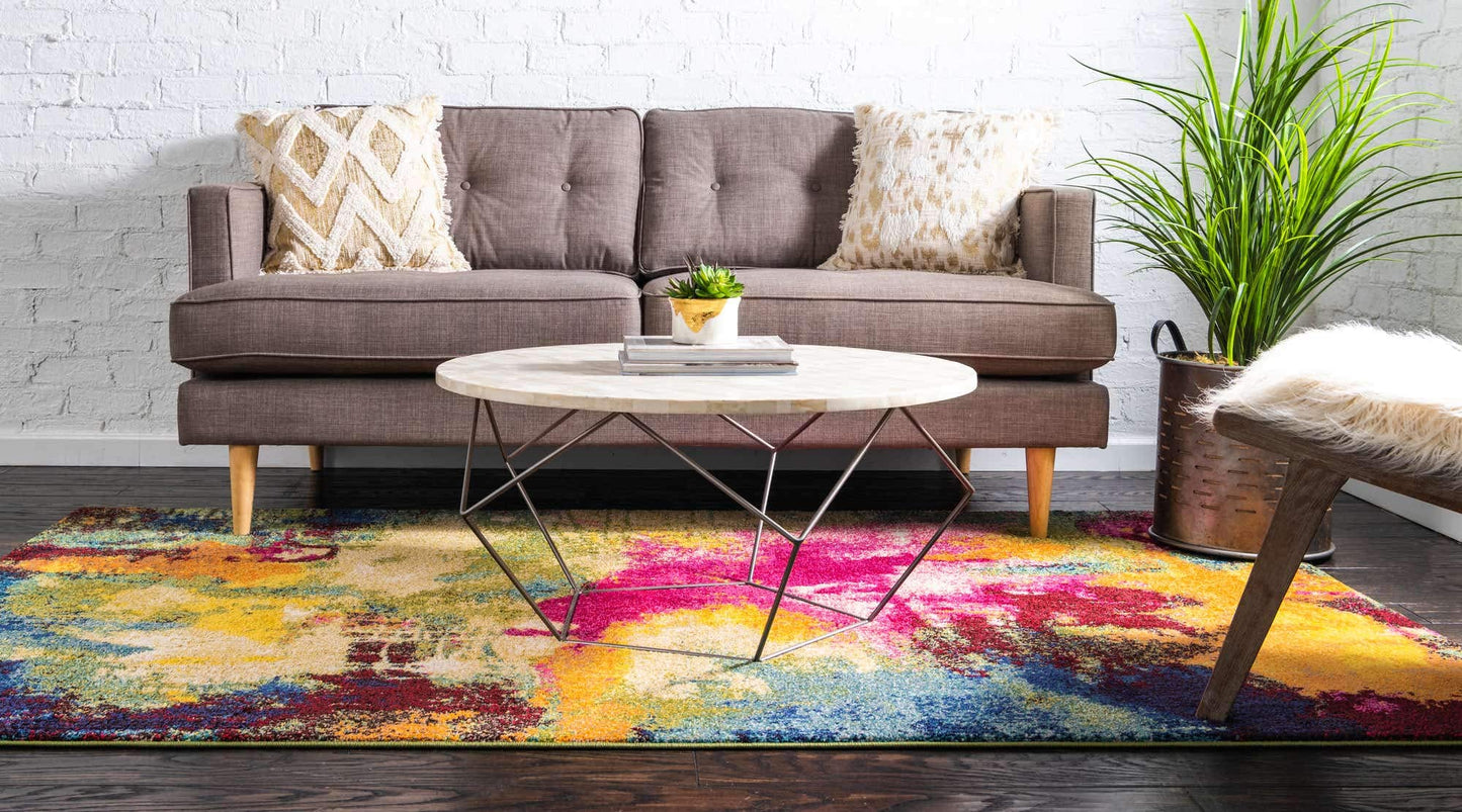 Unique Loom Estrella Collection Colorful, Abstract, Watercolor, Modern, Eclectic Area Rug (3' 3 x 5' 3 Rectangular, Multi/Beige)