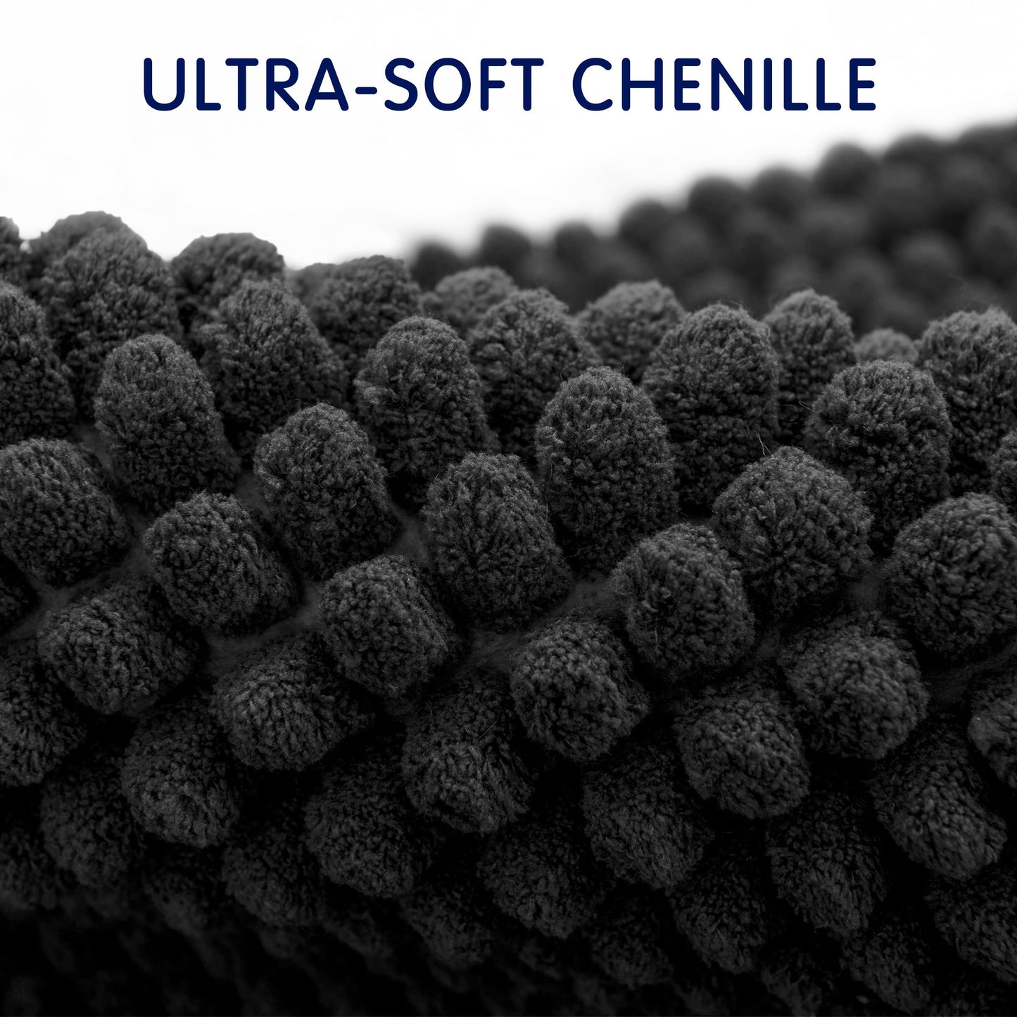 SUBRTEX Bathroom Rugs Chenille Bath Rug Soft Short Plush Bath Mat Soft Shower Mat Water Absorbent Shower Mat Quick Dry Machine Washable(Black,18" x 24")
