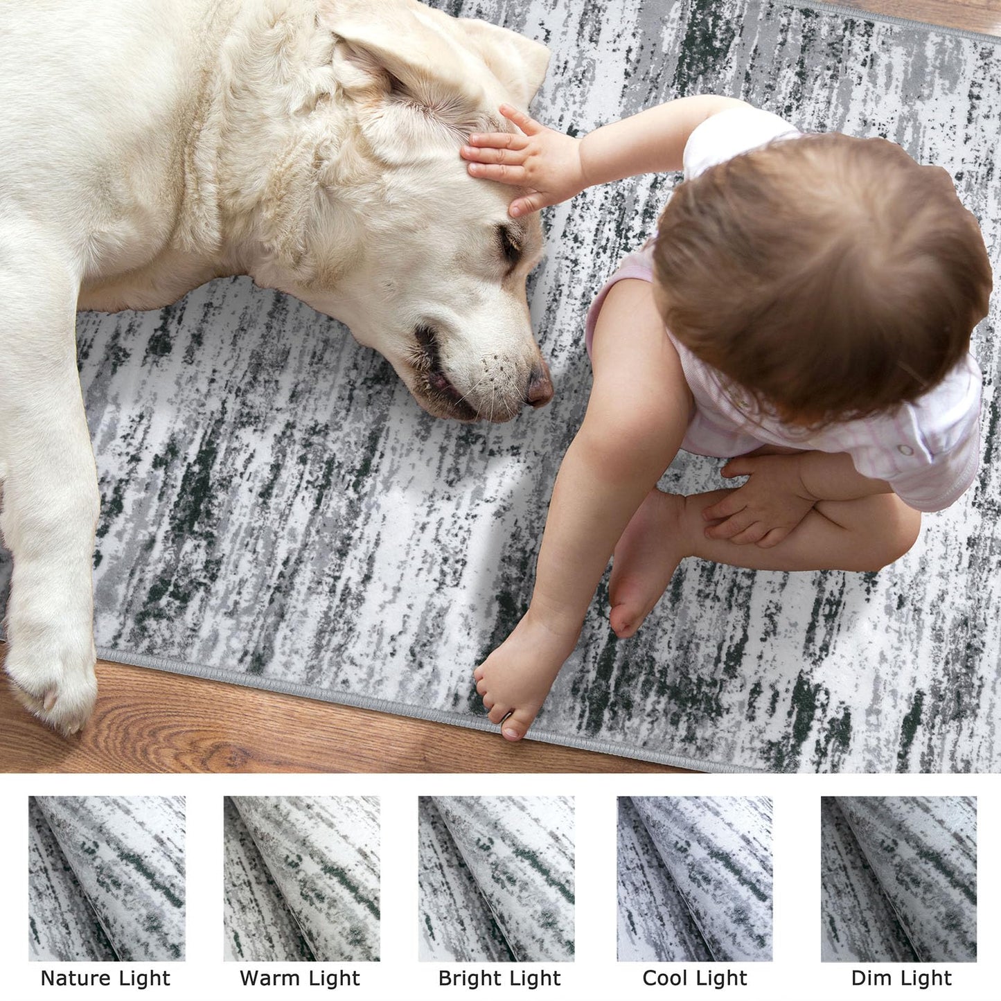 Lansny Modern Abstract 5x7 Machine Washable Area Rug Non-Slip Soft Bedroom Living Romm Rug Black Gray White Ultra Thin Print Faux Wool Floor Carpet Throw Rugs for Nursery Playroom Dining Room Indoor