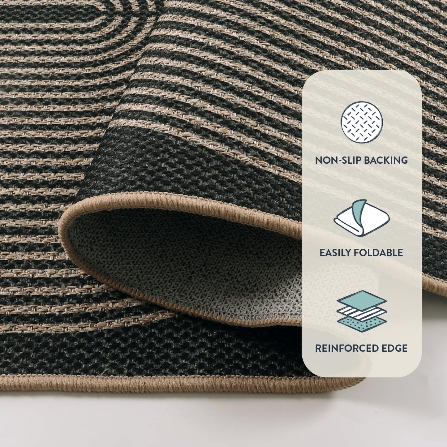 Lahome Modern Rainbow Easy Jute 4x6 Rug, Outdoor Patio Rug for Living Room Washable Black Carpet for Bedroom, Contemporary Non Slip Non Shedding Floor Carpet for Office Backyard