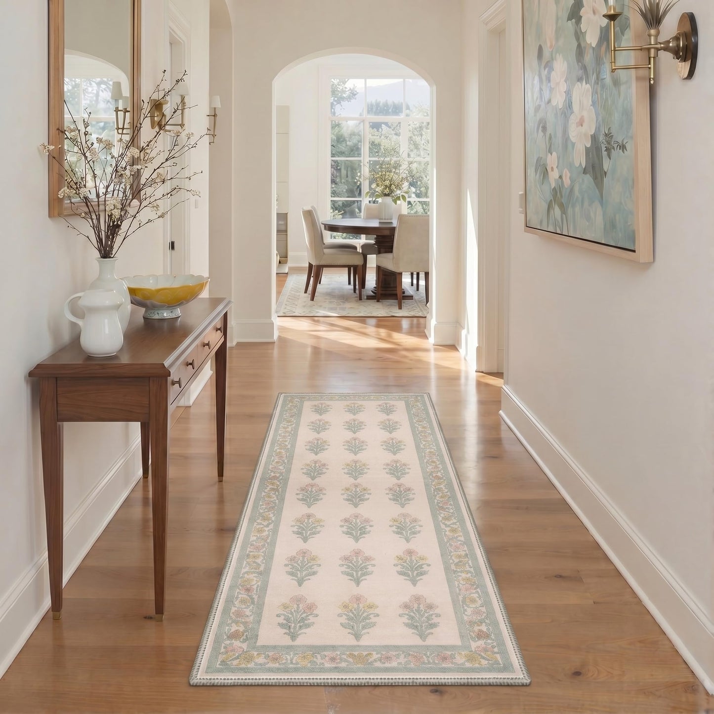 Bavni 5X7 Area Rugs for Living Room Machine Washable, Non Slip Low Pile Soft Modern Botanical Rugs, Floral Sprigs Carpet for Bedroom Dining Room, Home Office, Dusty Sage