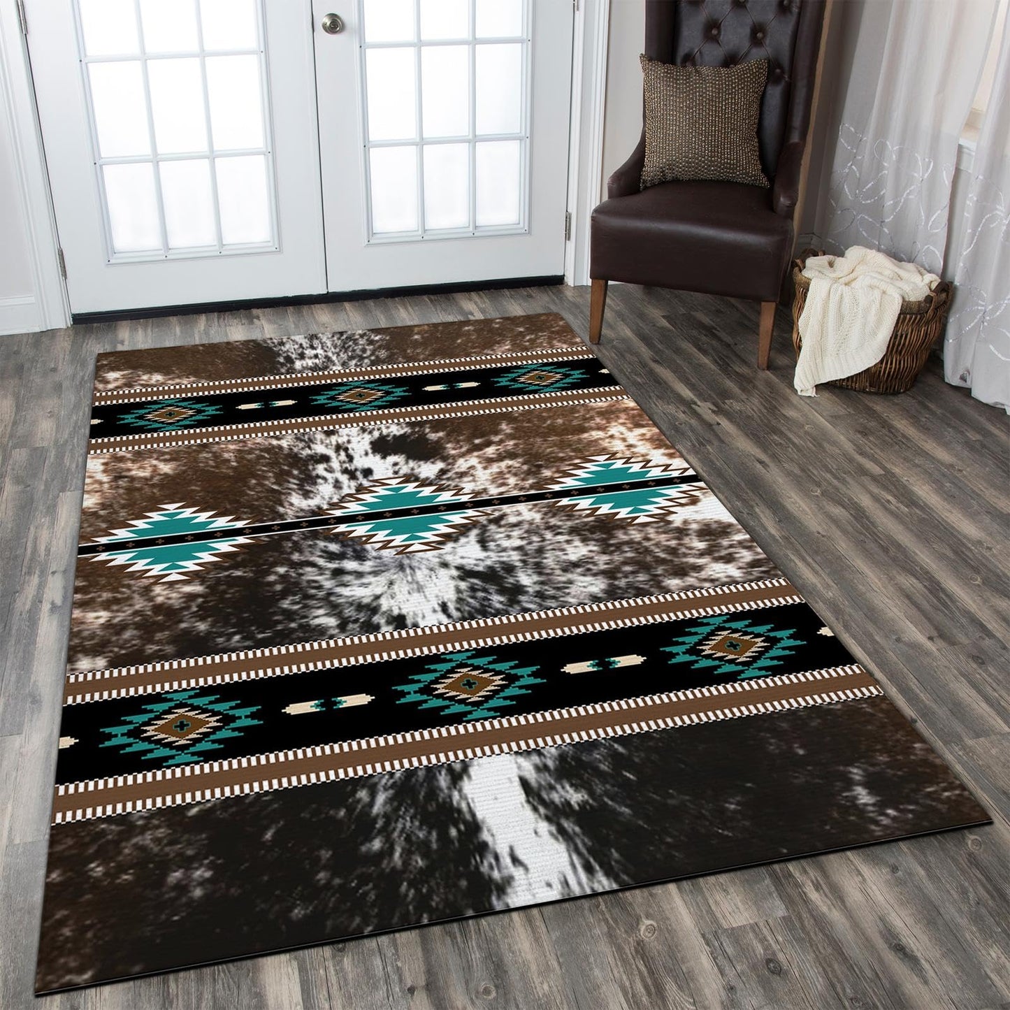 Combo Southwest Area Rug and Non-Slip Rug Tape for Living Room, Bedroom Dining Room, Laundry 3x5 ft Southwestern Rugs Runner Geometry Aztec Carpet, Native Tribal American Indian Inspired Rug