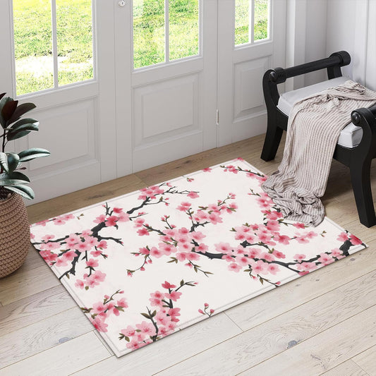 Watercolor Cherry Blossom Indoor Door Mat, Outdoor Entrance Doormat for Entryway Kitchen Bathroom 17 X 29 Inch