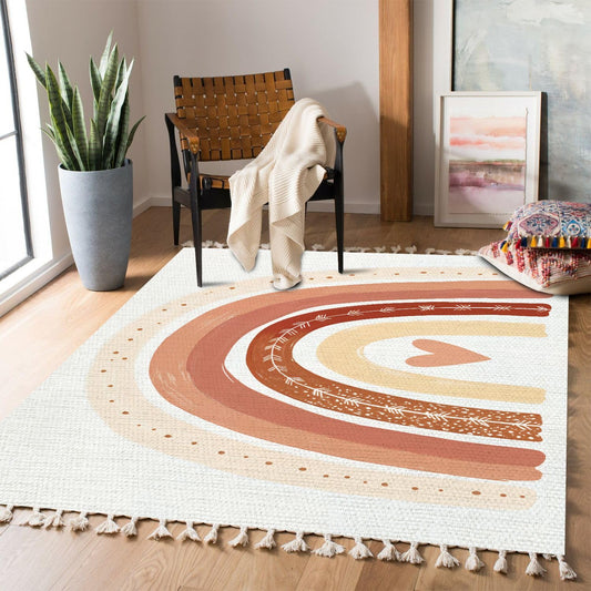 JBNJANKDAV Boho Rug Scandinavian Nursery Rainbow Print for Playroom with Neutral Area Carpet Patio Hallway Runner Mat Pad Minimalist Home Decor Living Room Bedroom Indoor Outdoor, Multi3, 90x150cm