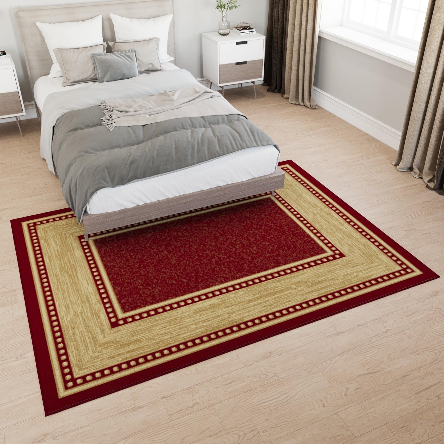 Ottomanson Area Rug 5' x 6'6" – Non Slip Rubber Backed Indoor Rug for Living Room, Bedroom, Dining Room, Low Pile Floor Carpet, Durable Accent Area Rug, Border Red