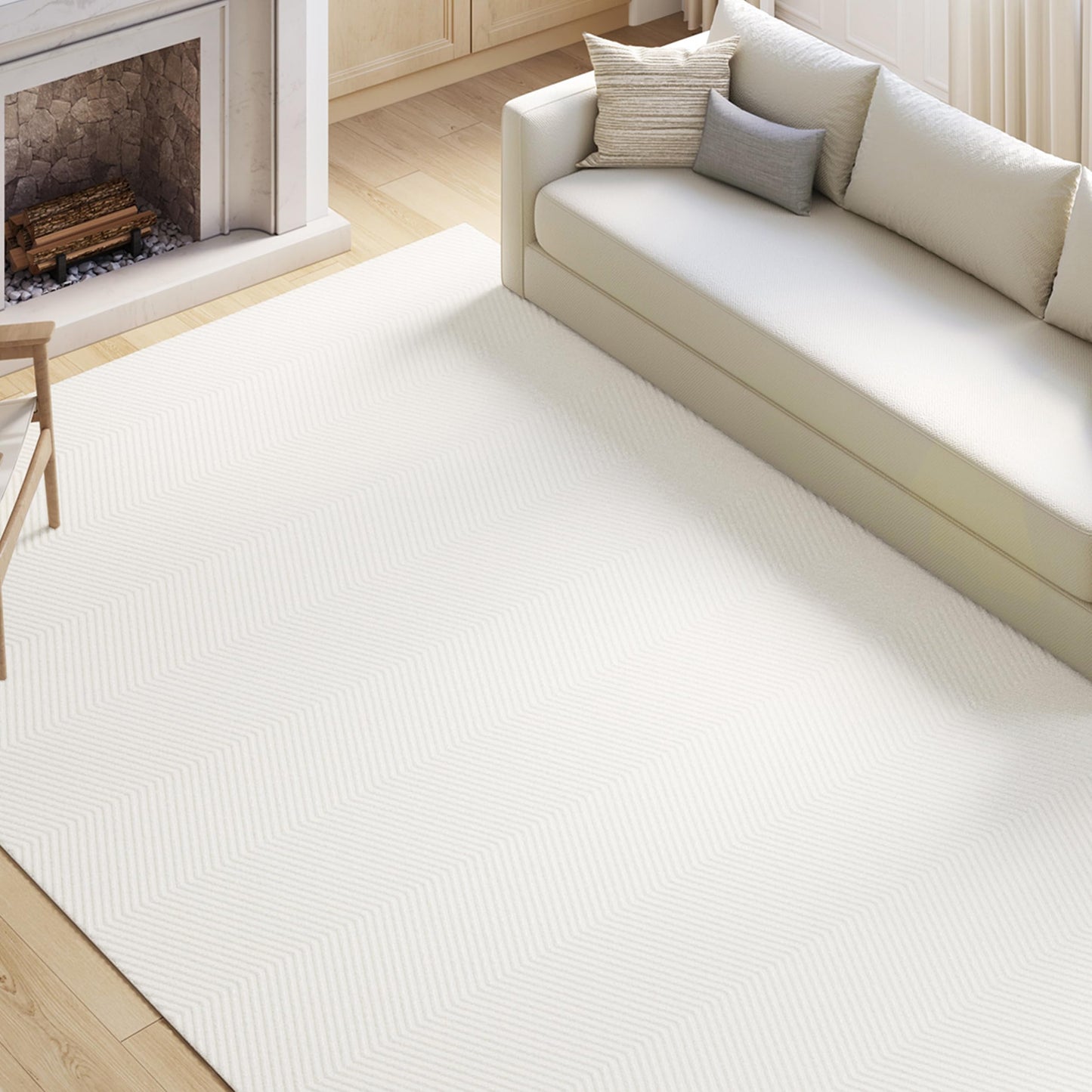 CASTLYE Area Rug for Living Room - 3x5 Soft Faux Rabbit Fur Modern Geometric Wave Carpet for Bedroom, Light Beige