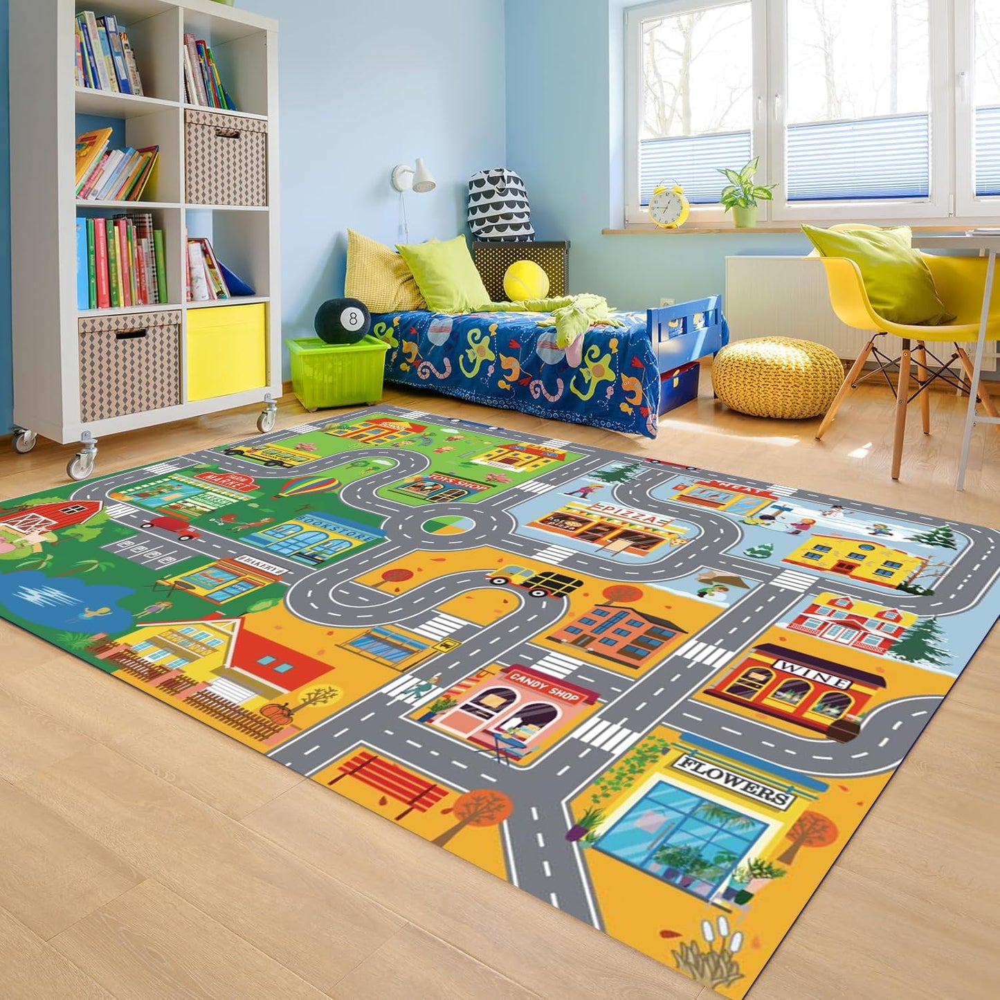 Car Rugs for Kids Toy Cars,Kids Play Rug with Non-Silp Backing, City Road Carpet for Playroom Bedroom Boys, Car Track Map Playmat - 4'11" x 3'3" (Rectangular)