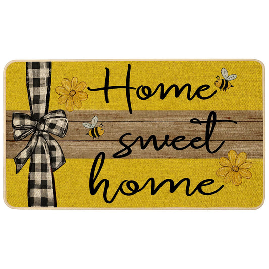 Baccessor Spring Summer Sunshine Doormat 17x29 inch Home Sweet Home Sunflower Bee Yellow Front Door Mat Indoor Outdoor Non Slip Rubber Backing Seasonal Entryway Kitchen Floor Decoration