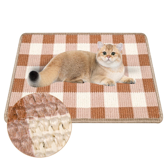 LESISSMER Cat Scratcher Mat, Natural Sisal Cat Scratch Pad, 23.6x15.7 Inch Horizontal Cat Floor Scratching Pads Rug with Hook & Loop to Protect Couch & Carpets & Sofas（Coffee White）