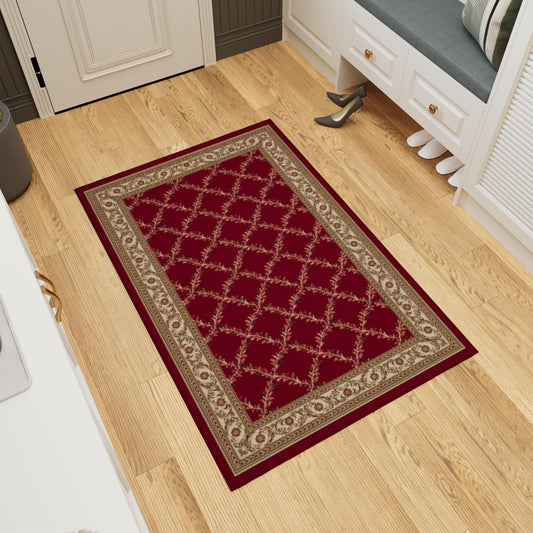 Ottomanson Accent Rug – Non Slip Low Pile Small Rug for Entryway, Bedroom, Bedside & Coffee Table Areas, 2'7" x 4', Trellis Red