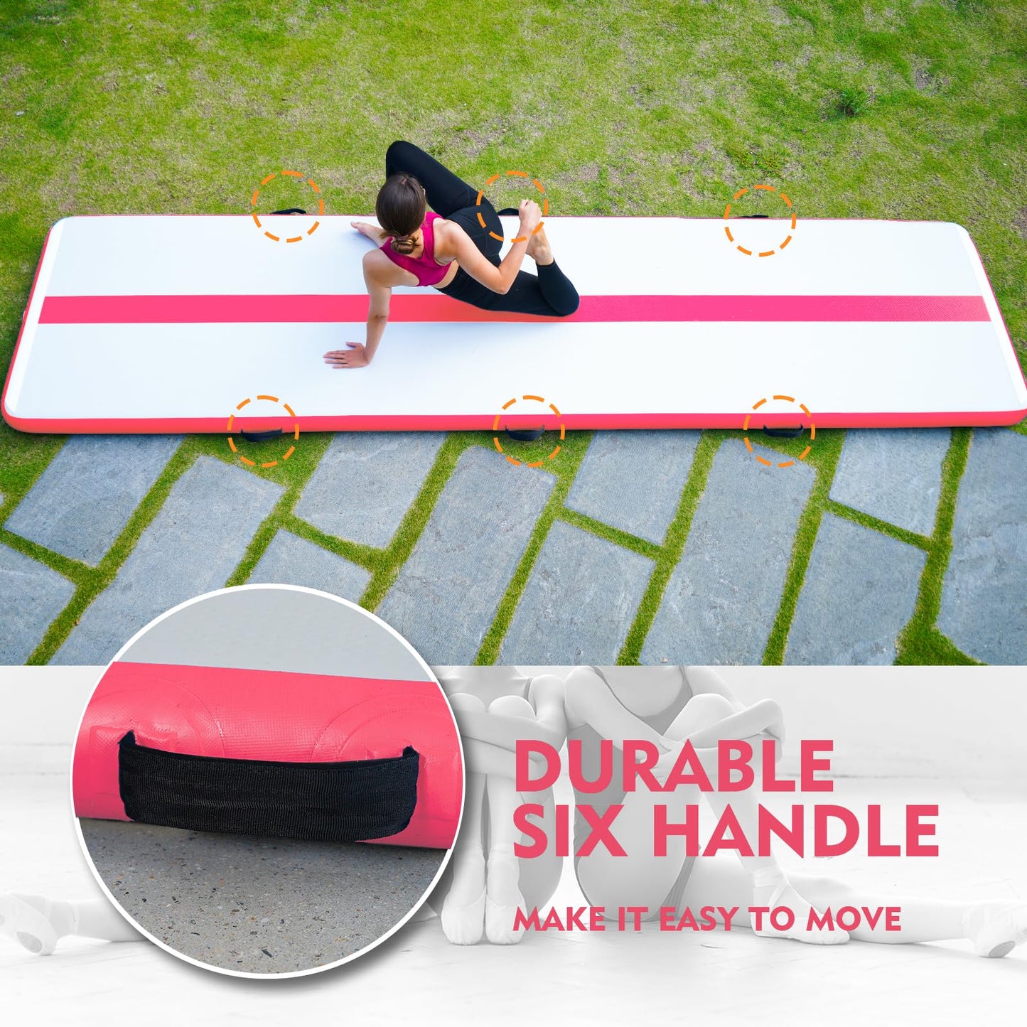 FunWater Inflatable Gymnastics Mat 10ft/13ft Tumble Track Tumbling Mat 4in Thick Gymnastic Mats for Kids with Electric Pump for Home Use/Training/Cheerleading/Gym/Yoga (PINK, ‎13'*39"*4")