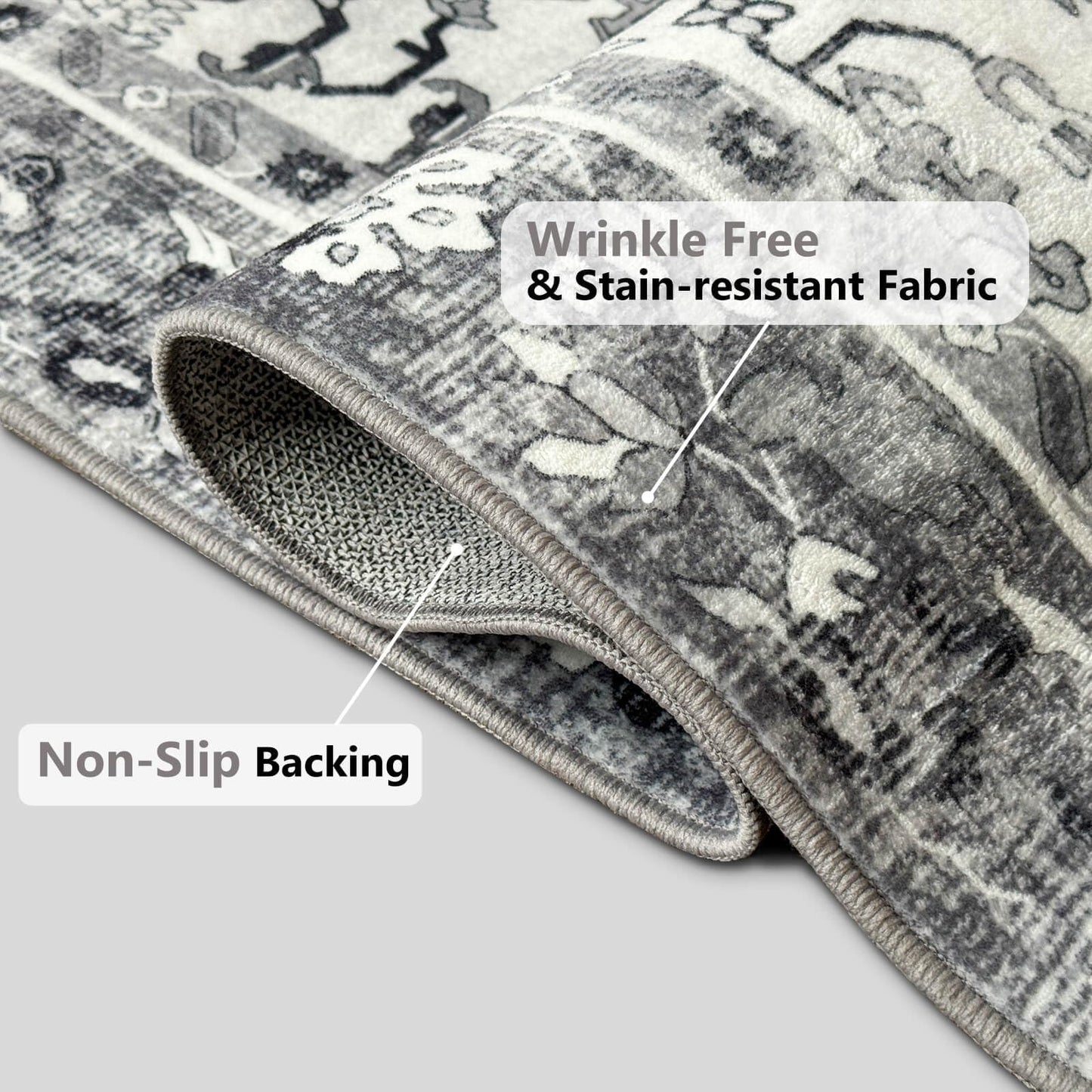 NANPIPER Area Rug, 8x10 Washable Area Rugs with Non-Slip Backing for Living Room Bedroom, Non-Shedding Distressed Rug, Vintage Print Medallion Accent Large Rug for Bedroom,Dinning Room(8'x10', Grey)