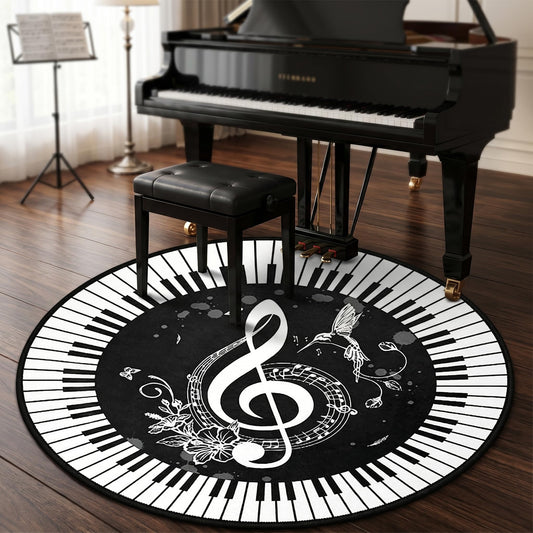 keepcute Music Round Area Rug Piano Notes Doormat Non-Slip Floor Mat Round Area Rug Carpet for Bedroom Living Room Study Playing Carpet, 3' Diameter