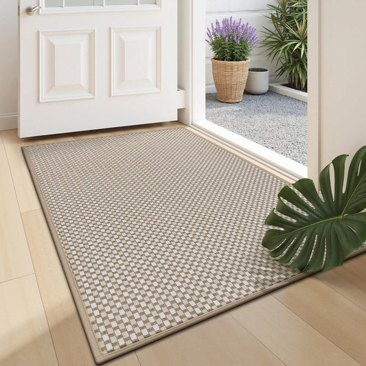 U'Artlines Door Mat 24"x36",Non Slip Rubber Backing Floor Mats, Absorbent Dirt Resistant Low-Profile Doormats, Front Door Mat for Indoor Outdoor Entry, Patio, Porch Beige