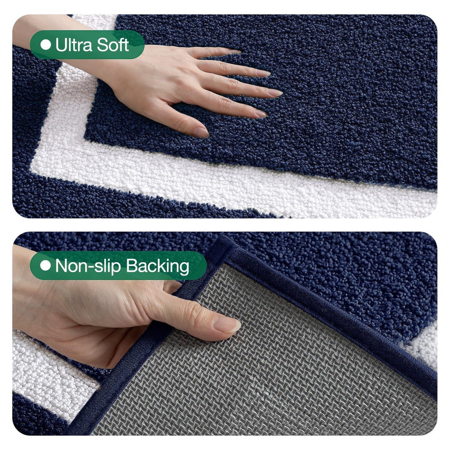 LUMI Extra Soft Bathroom Rugs, Non Slip Washable Bath Mat, Absorbent Microfiber Bath Rug, Quick Dry Plush Bath Mats for Bathroom for Shower, Bathtub, Floor, Blue, 16x24