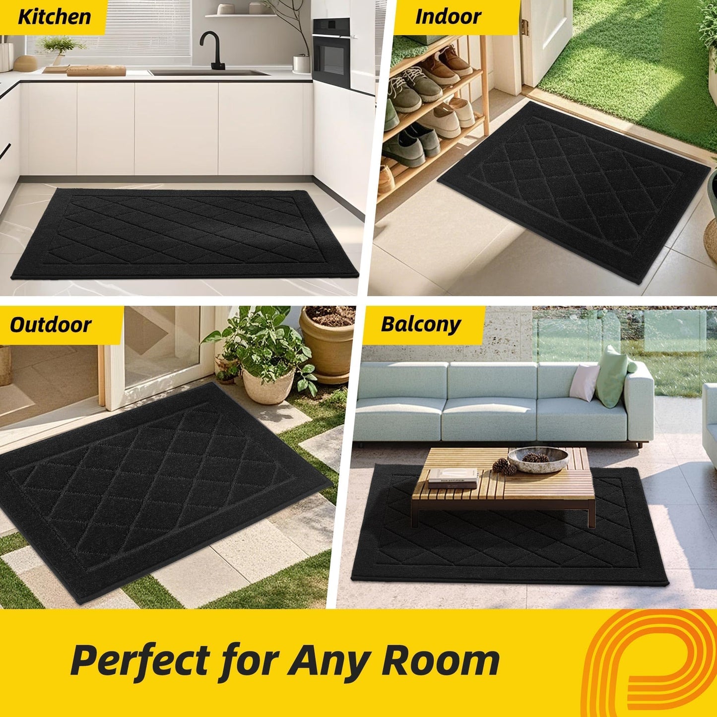 JSEI Dirt Trapper Door Mat 20"x32", Black