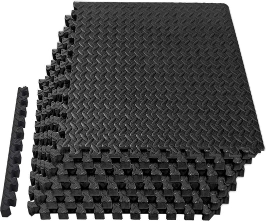 Mat Block Interlocking EVA Foam Exercise Mat Tiles - 6-Piece (24 SQ FT) 1/2 Inch Thick Home Gym Floor Mats for Workouts & Equipment - Non-Slip, Protective Puzzle Mats, Black