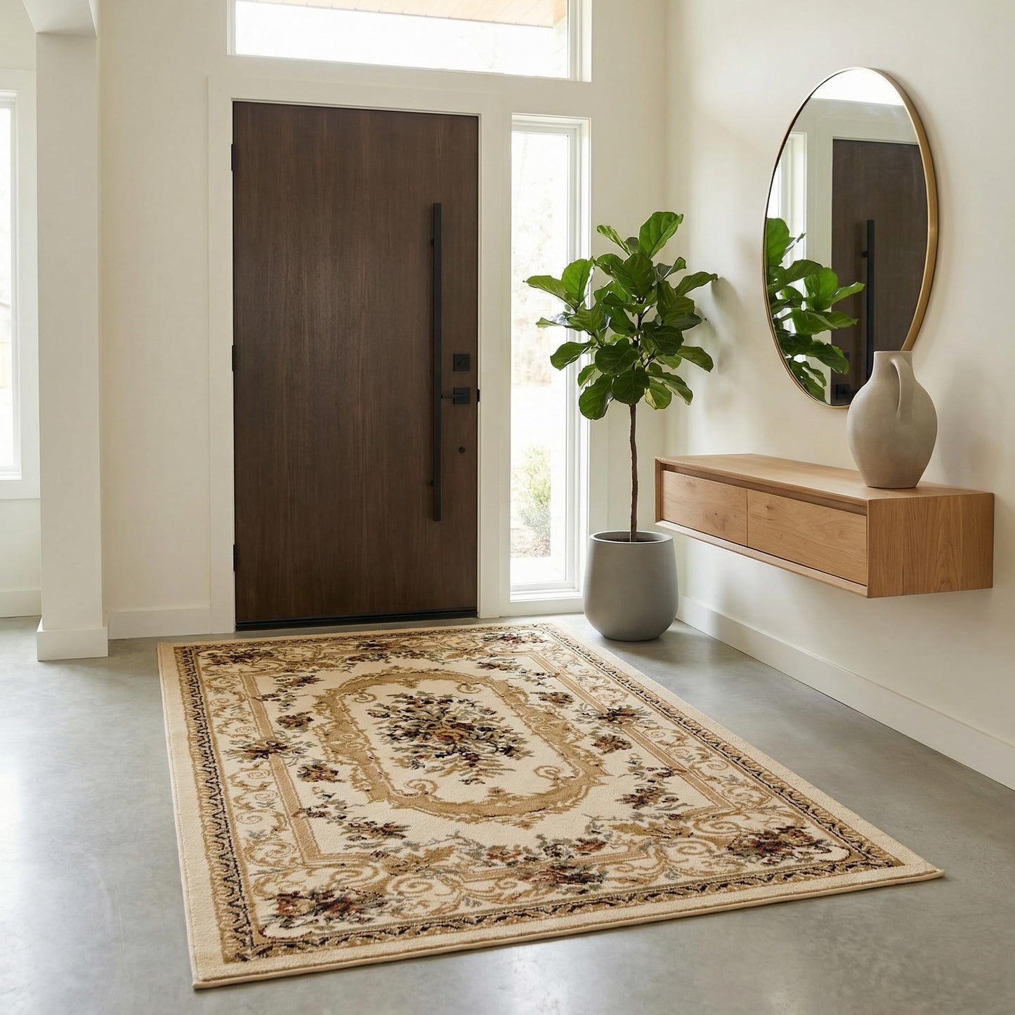 Unique Loom Versailles Collection Traditional Classic Floral Motif Area Rug (5' 0 x 8' 0 Rectangular, Ivory/ Tan)