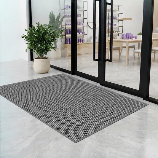 WochiTV Non Slip Drainage Mats, Front Door Mat, PVC Pool Floor Mat 0.2'' Thick Rubber Outdoor Indoor, Parking Space Mat for Bathroom Garage Basement Backyard Commercial Kitchen, 1.4x2.3Ft Grey