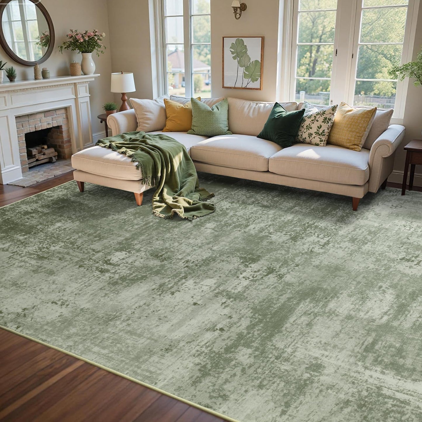 6x9 Ft Large Area Rugs for Living Room, Soft Non-Slip Washable Rugs Modern Abstract Pattern Carpet for Bedroom Indoor Floor Nursery Home Decor (Green)