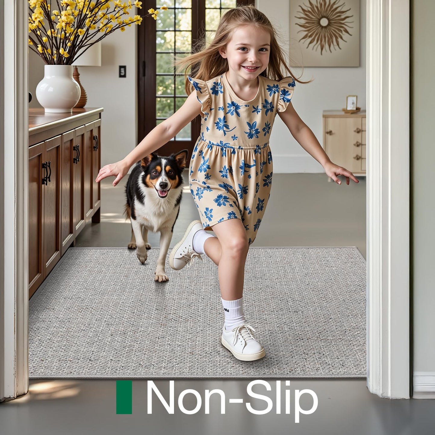 LUMI Thin Indoor Door Mat 17''x30'', Traps Dirt and Moisture, Non-Slip Rubber Backing Mats, Modern Inside Doormat for Home Entrance, Entryway, Patio & Porch, Light Gray