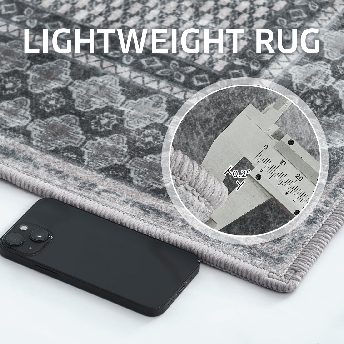 NICETOWN Living Room Rugs 5x8, Thin Washable Vintage Non-Slip Area Rugs for Bedroom, Durable Soft for Dining Room Living Room Laundry, Grey