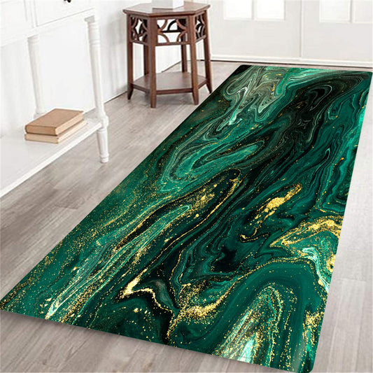 MATEKULI Long Runner Rug,Abstract Pour Painting Liquid Marble Dark Green Teal Painting Gold Accent Art Print,Non-Slip Floor Carpet Hallway Doormat Entrance Door Mats Washable Area Kitchen Rugs