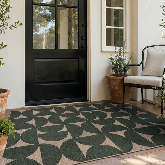 Lahome Green Semi Circle Easy Jute Rug, 3x5 Washable Outdoor Rug for Entryway, Non Slip Non Shedding Floor Carpet for Indoor Entrance Patio Front Door Porch Living Room