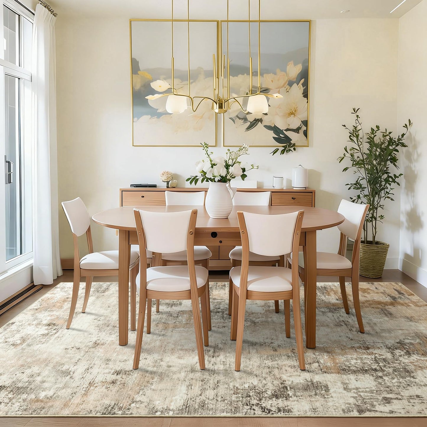 ULTSOFE 5x7 Beige Washable Area Rug for Living Room Bedroom Large Carpet