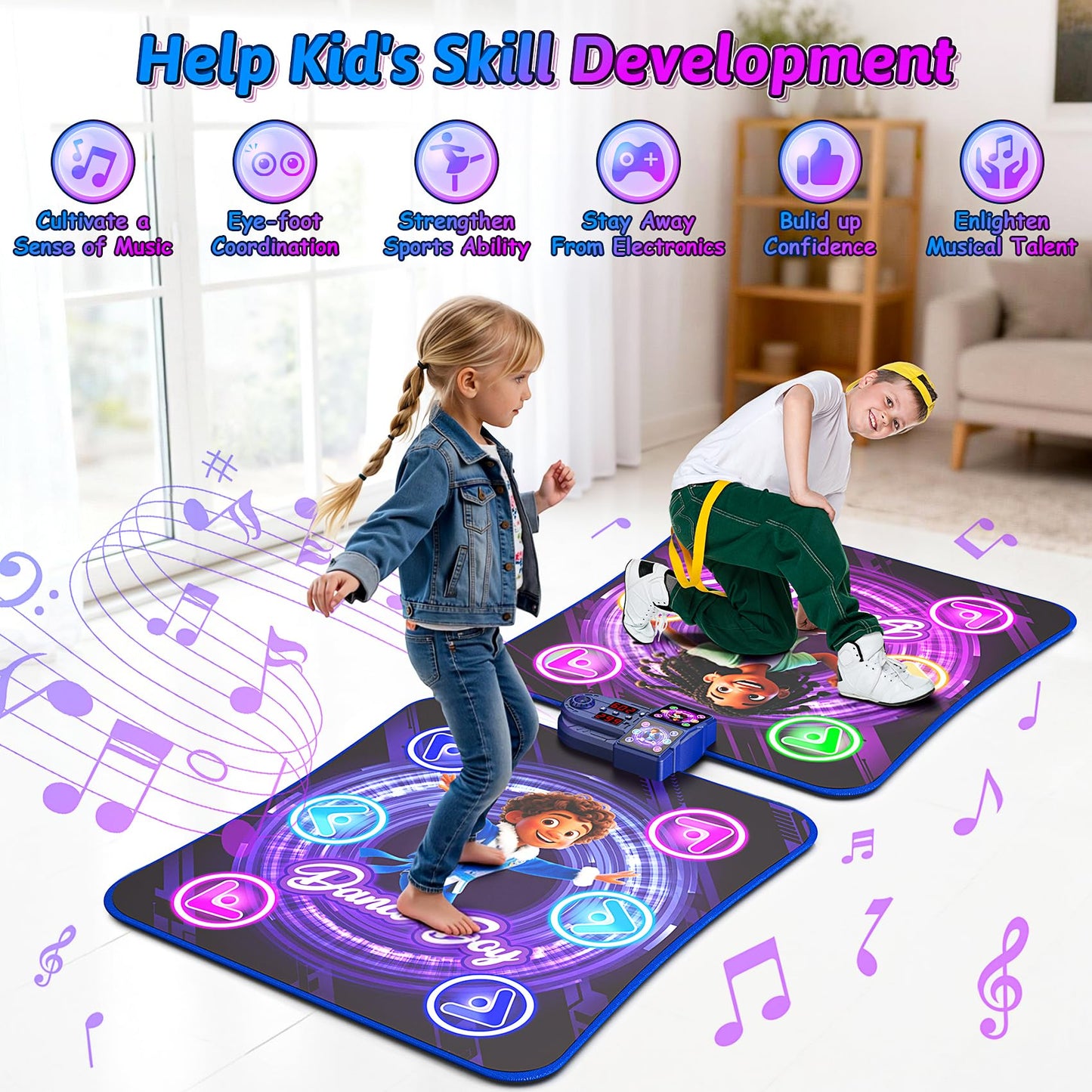 Dance Mat Toys for 3-12 Year Old Kids,Kids Dance Mat with Light Up 12-Buttons & 5 Game Modes,Double Player Dance Pad for Girls Boys, Birthday Xmas Gifts for 3 4 5 6 7 8 9 10+ Year Old Girls Boys