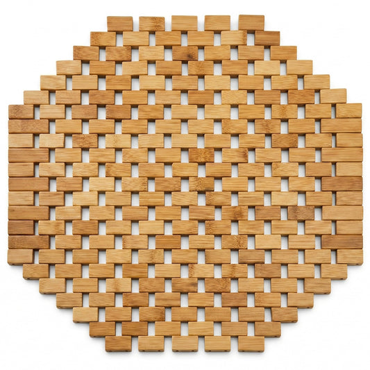 Octagonal Bamboo Bath Mat - Natural Wood Shower Floor Platform, Water Resistant Spa Mat for Bathroom and Sauna, 480mm x 480mm