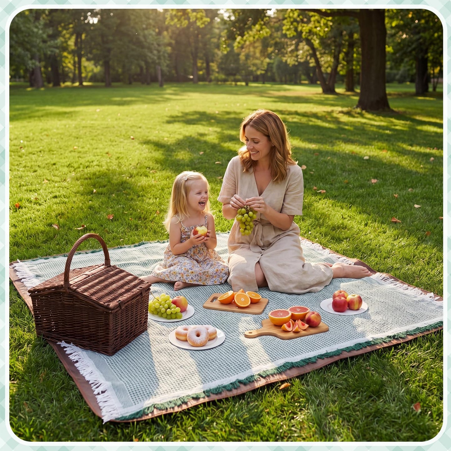 SmoothNovelty 2 in 1 Waterproof Picnic Blankets Outdoor Extra Large Blanket Foldable Double Layer Sandproof Beach Mat with Carry Strap for Camping Yard Lawn Park Beach Grass(Green)