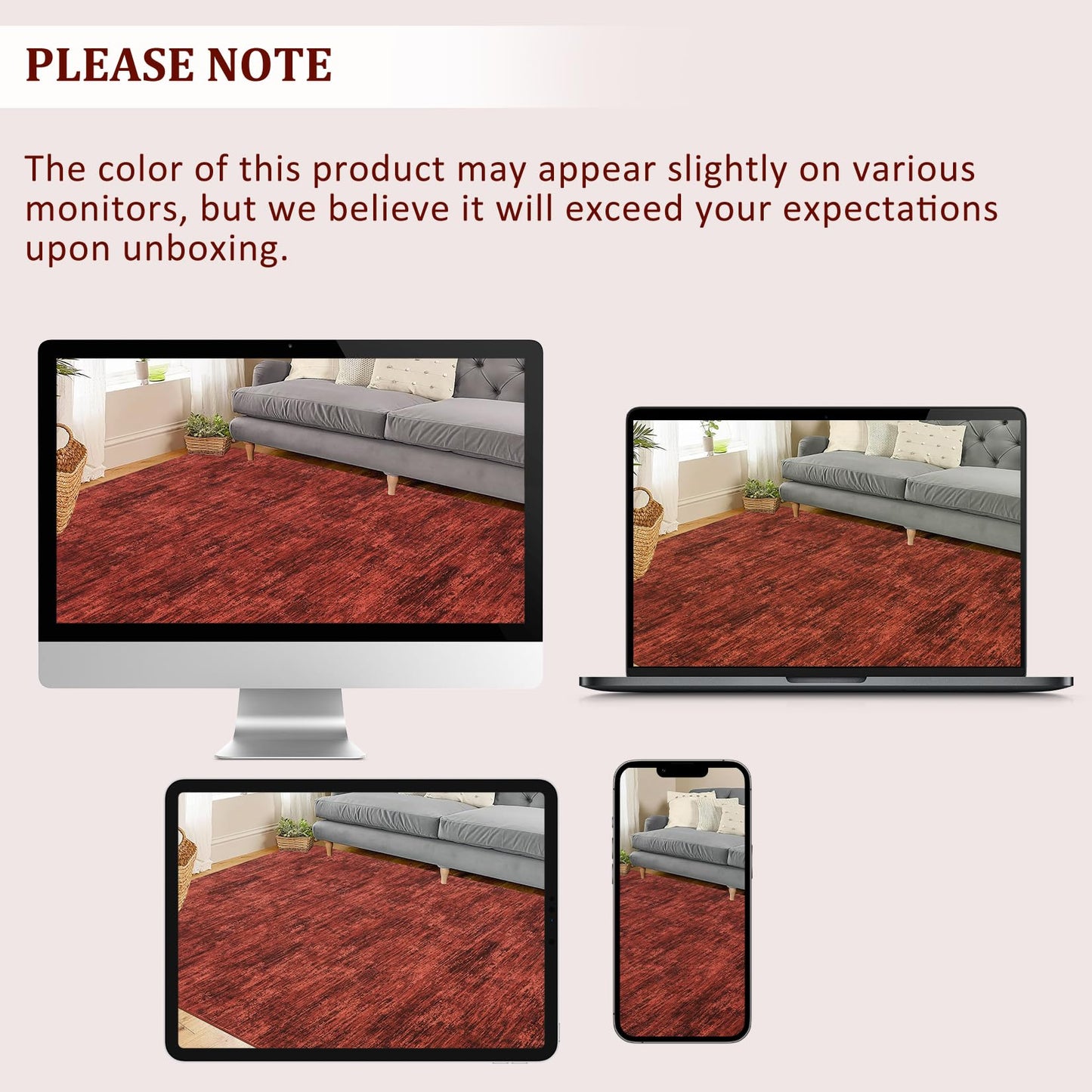RUGSREAL Living Room Area Rug 9x12 Washable Rug Non-Slip Stain Resistant Modern Abstract Bedroom Rug Contemporary Throw Floor Carpet for Dining Room Solid Area Rug for Home Office, Red