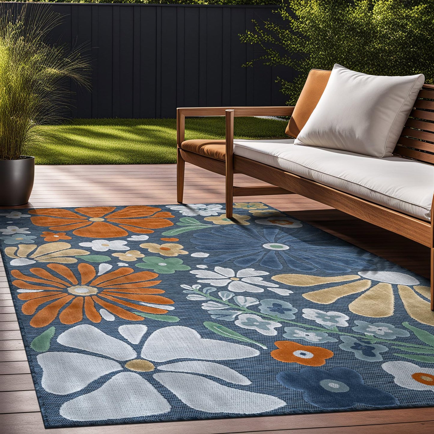 Beverly Rug Outdoor Rug 9x12 Large Modern Floral Tropical Area Rugs for Outdoor and Indoor Patio Easy to Clean Non Shedding Living Room Porch Garden Washable Outside Carpet (9 x 12 Midnight)