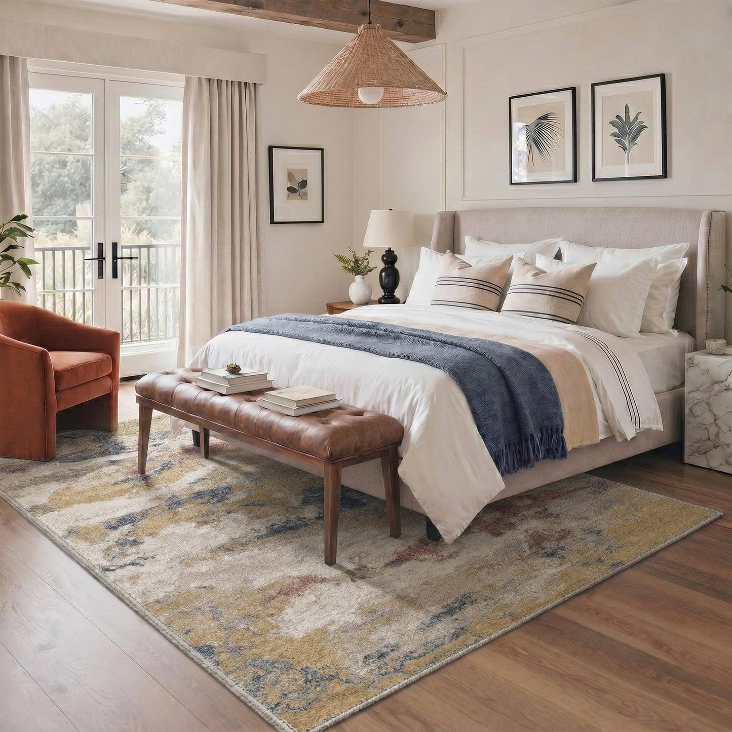 BEIMO 5X7 Area Rugs for Living Room Bedroom, Modern Abstract Machine Washable Rug, Abstract Painting Low Pile Non Slip Soft Stain Resistant Carpet for Dining Room,Laundry Room, Muted Gold