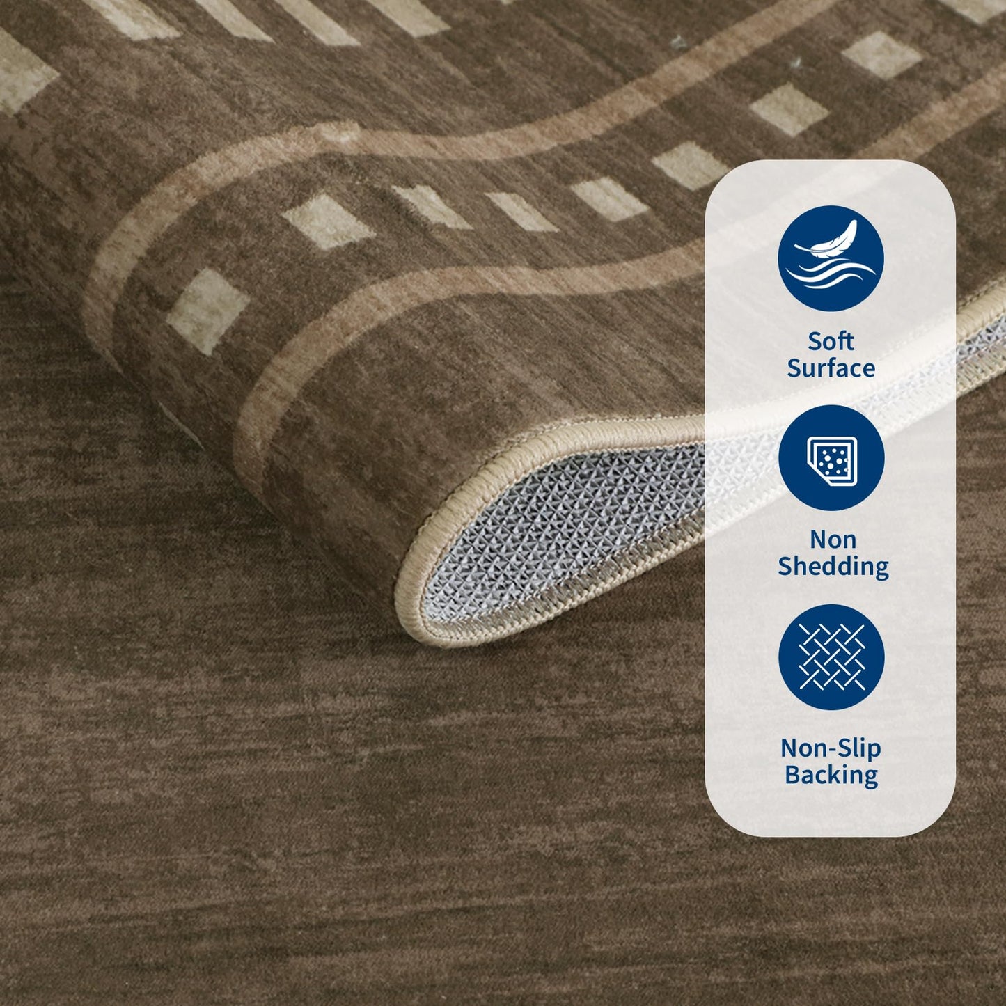 Garvee 4x6 Area Rug - Machine Washable Non-Slip Small Carpet, Soft Low-Pile Farmhouse Floor Mat for Bedroom Home Office Nursery, Foldable Indoor Rug with TPR Backing, Pet Friendly, Brown