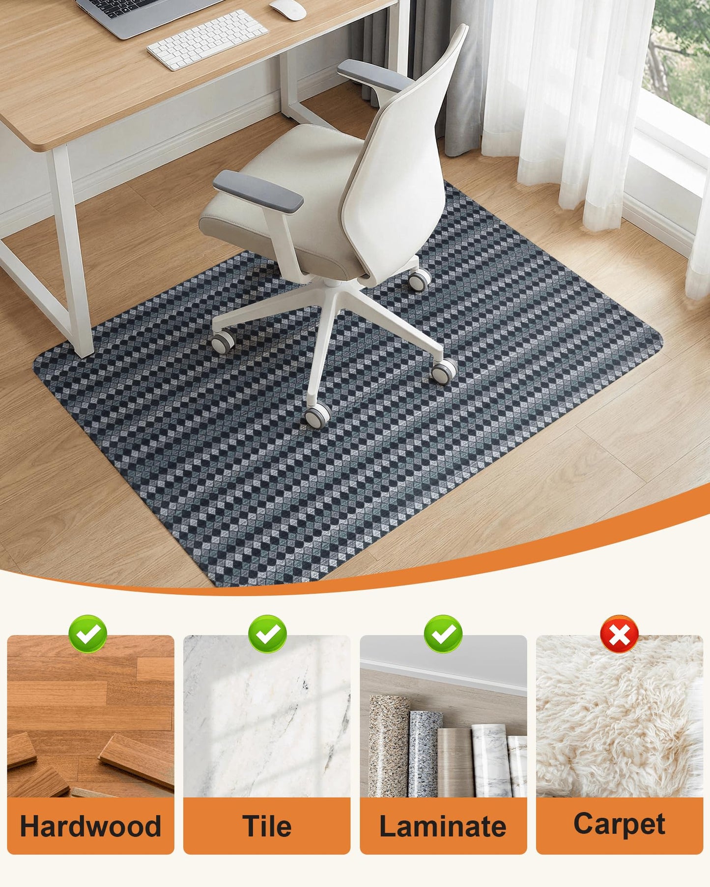 Carvapet 36x48 Office Chair Mat for Hardwood Floor - Heavy Duty Desk Floor Protector, Silent Smooth Glide Rolling Gaming Chair Mat with Skid-Resistant Backing