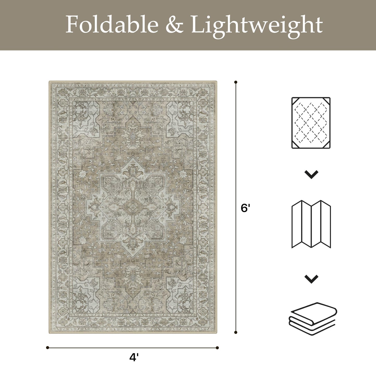 GENIMO Outdoor & Indoor Area Rug 4'x6', Waterproof, Non-Shedding, Easy Cleaning, Boho Mat for Patio, Living Room, Balcony, Dining Room, RV, Deck, Bedroom, Camping, Outside Carpet,Coffee Beige