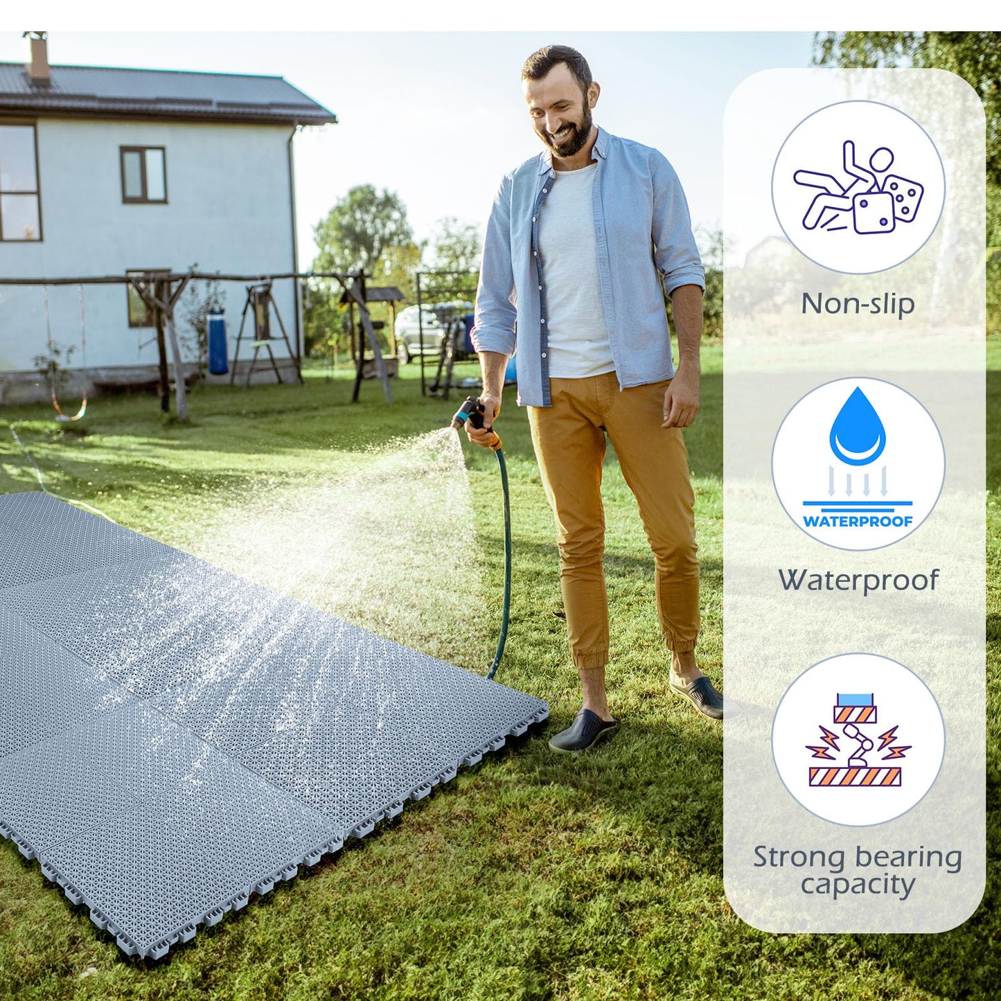 50 Pack Drainage Mats Interlocking Tile 10" x 10" Rubber Floor Tiles