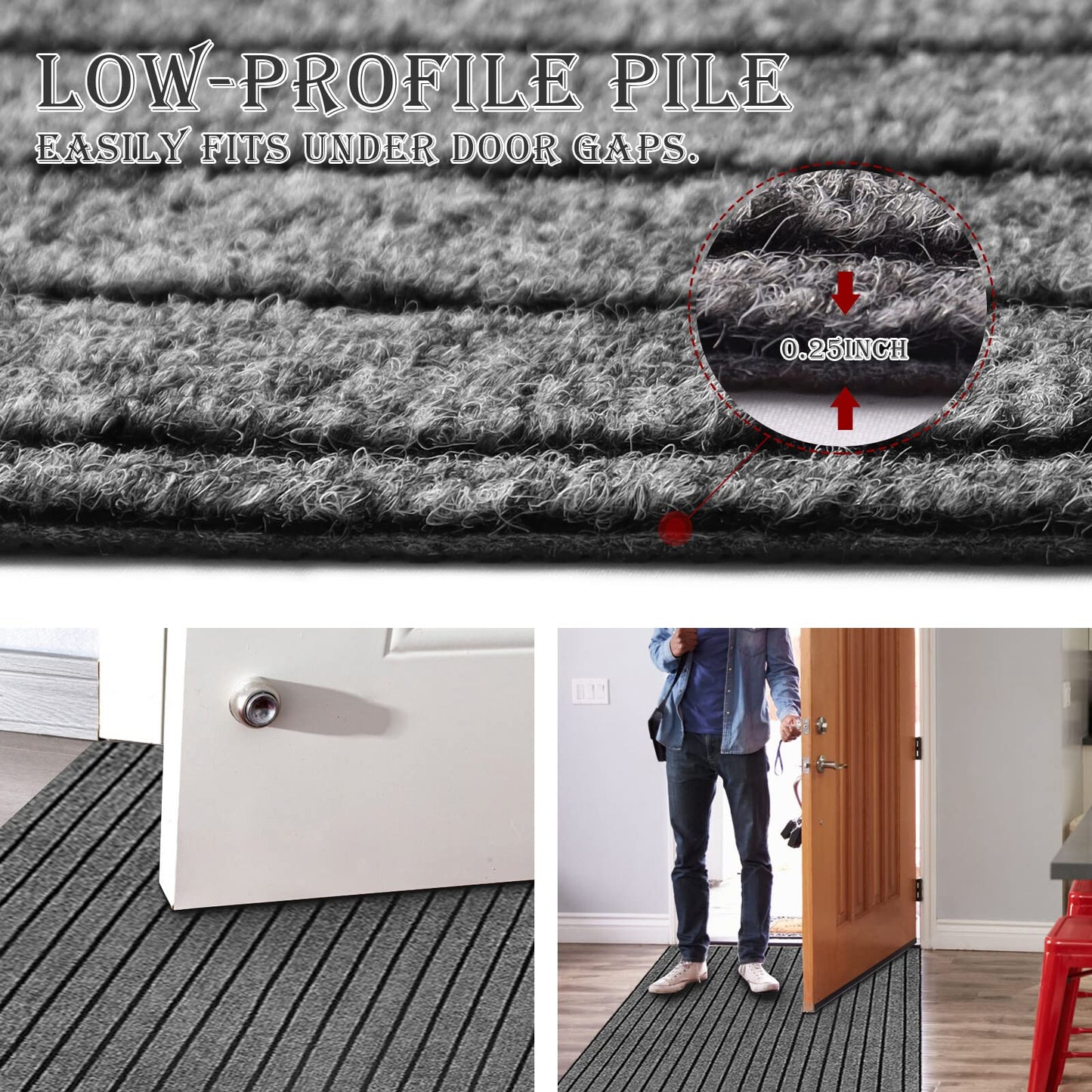 AYOHA Runner Rug 2' x 6' Indoor/Outdoor Carpet for Hallway Kitchen Entryway Patio Lobby Garage Deck Area Rugs with Natural Non-Slip Rubber Backing, Gray/Black Strip (Available for Custom Sizes)