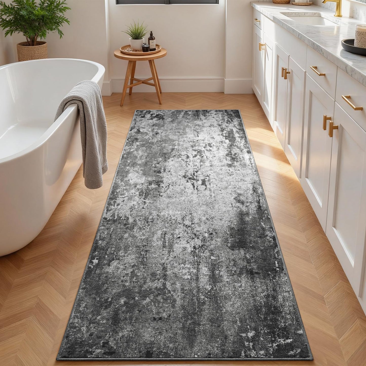 2x6 Black Rug Runners for Hallways Kitchen Runner Rug Non Slip Washable Black Long Runner Rugs with Rubber Backing Soft Abstract Carpet Runner for Bedroom, Kitchen, Bathroom, Entryway
