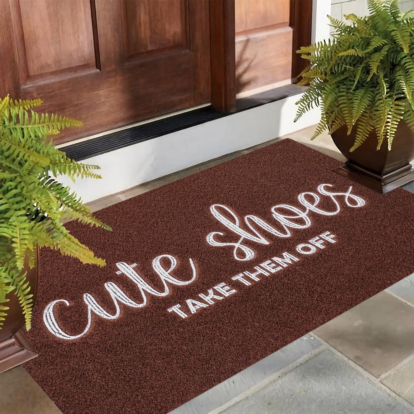 Front Door Mat Welcome Indoor Outdoor Entryway Mats for Shoe Scraper Cute Shoes Take Them Off Mats for Outside Home High Traffic Area Traffic Area Coffee