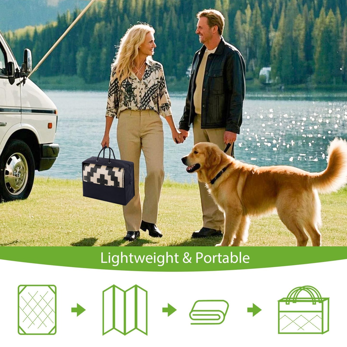 Smiry Waterproof Outdoor Rug 8x10 ft, Reversible Plastic Straw Patio Camping Rugs, Outdoor Indoor RV Mat Carpet for Patio, Outside Entry, Backyard, Deck, Bench, Picnic, Camper, Black & Beige